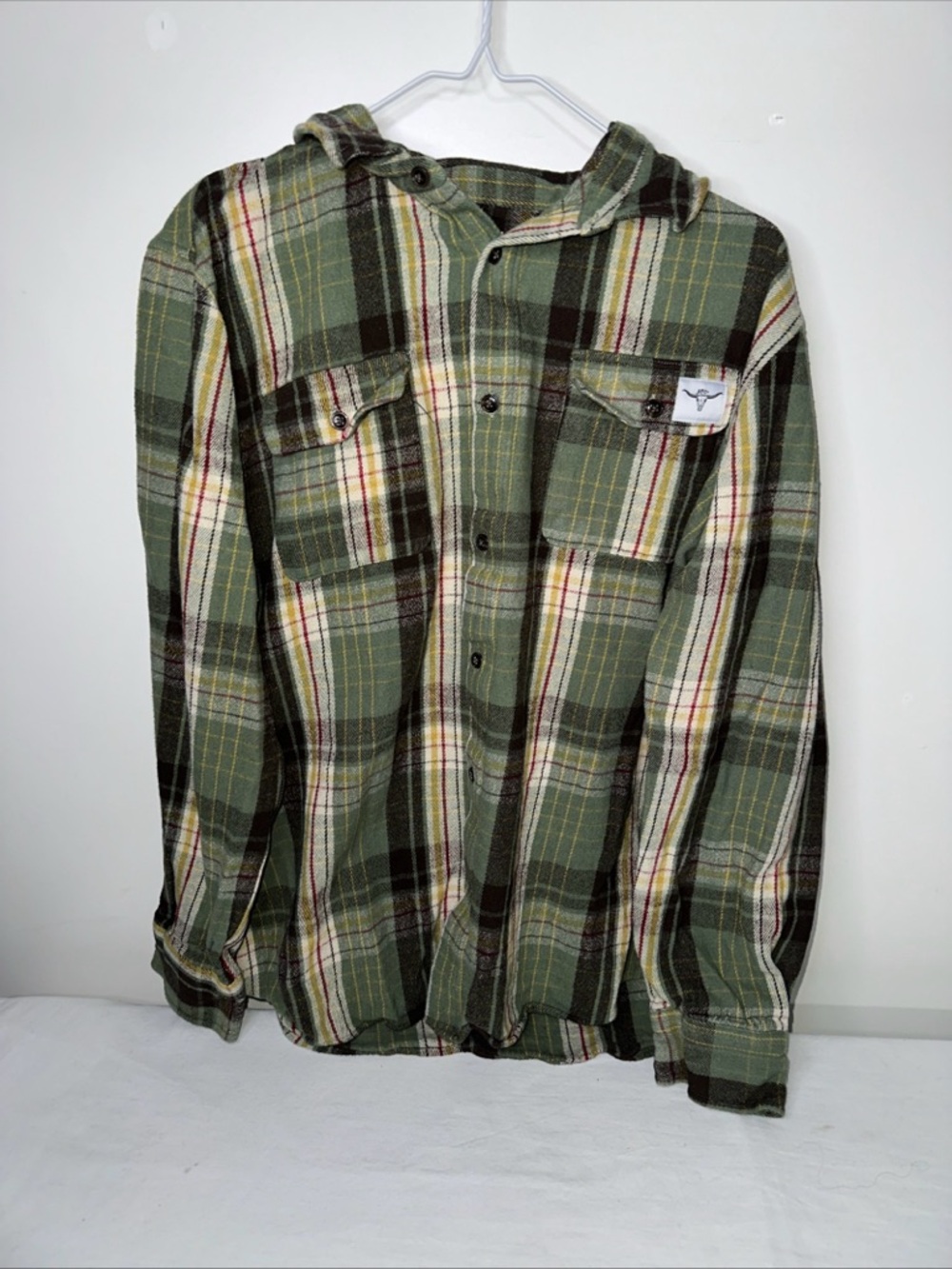 Green Plaid Hooded Flannel Shirt